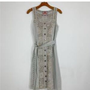 Johnny Was Linen Embroidered  Midi Dress XS